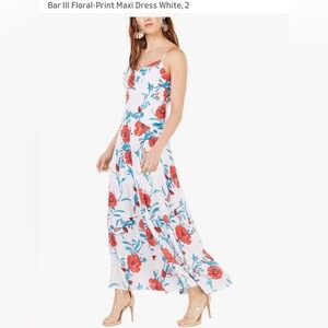 Bar III floral flowy Maxi dress white red blue flowers